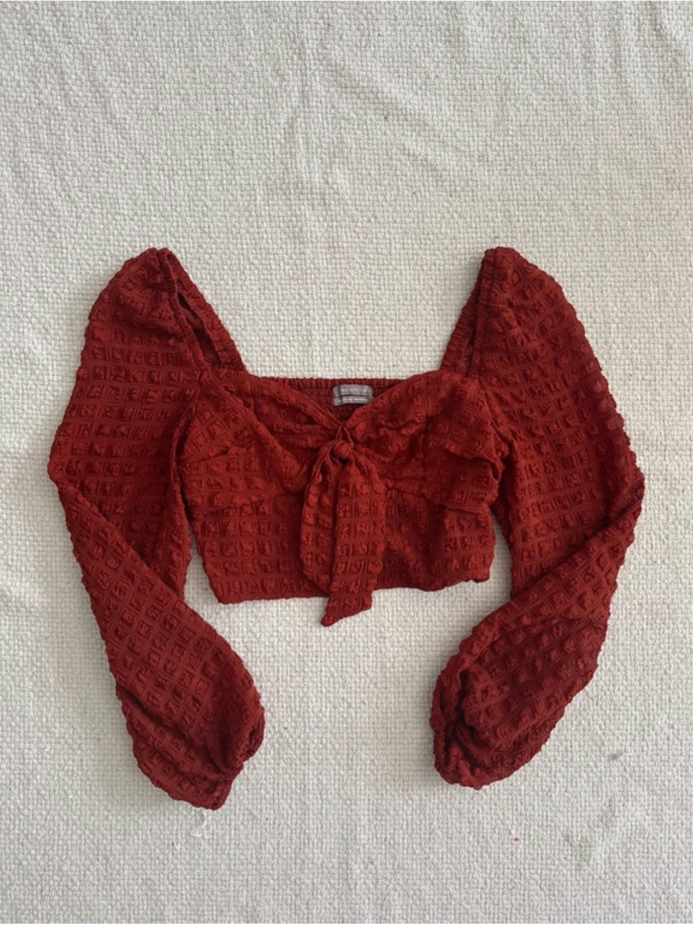 Urban Outfitters Rust Red Tie-Front Waffle Crop Top